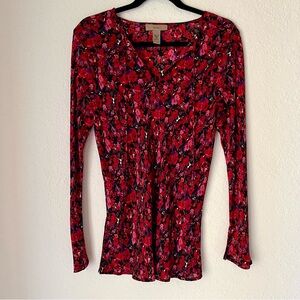 i.e. 100% Silk Y2K V Neck Feminine Ditsy Floral Career Office Top Blouse Party